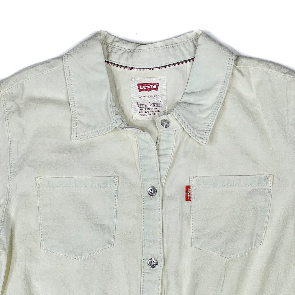 Levi's Girls' Off-White Cotton Button-Down Shirt Dress Pocket Sz M 10-12 - NWOT - Picture 2 of 12